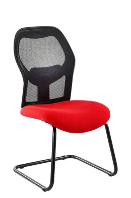 Xenon Visitors Sleigh Base Side chair - Black Epoxy Frame Black Mesh Back - Red