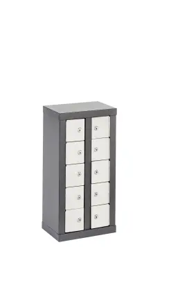 Cellphone Locker - 10 Compartment - Cam Lock 1 Way - 610Hx300Wx200D - Hammertone/Mink