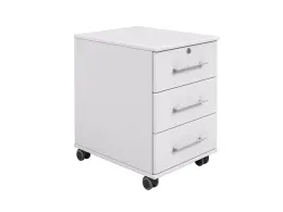 Central Locking Mobile Pedestal - 3 Standard Drawers - Drop In Pen/Pencil Tray - White Melamine