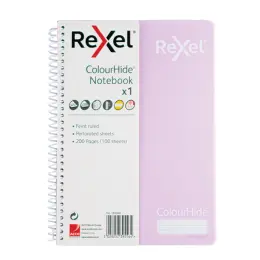 Rexel Colourhide A4 Notebook,Spiral Bound 120 Pages Notebook Feint Ruled, Perforated Sheets, removeable Bookmark  - Pastel Purple
