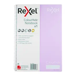 Rexel Colourhide A5 Notebook,PasteL,Spiral Bound 200 Pages Notebook Feint Ruled, Perforated Sheets, removeable Bookmark  - Pastel Purple