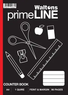 Primeline 1-Quire Hard Cover Counter Book, A4 96 Page, Feint & Margin