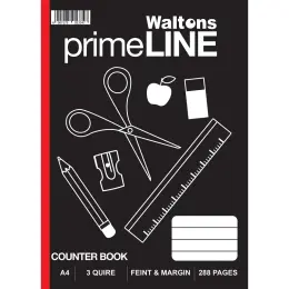 Primeline 3-Quire Hard Cover Counter Book, A4 288 Page, Feint & Margin