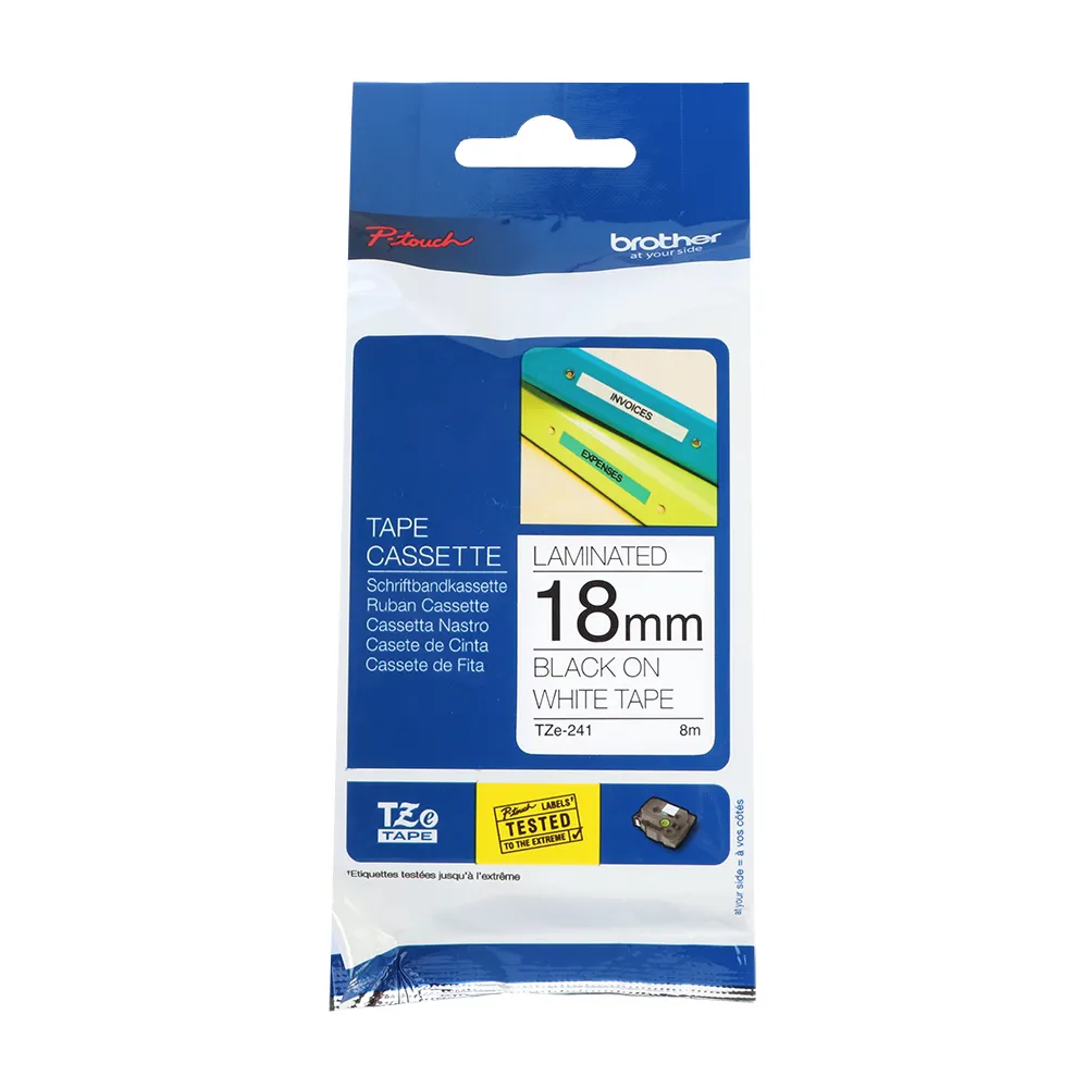 Brother P-Touch Laminated Labelling Tape Black on White 18mm x 8m