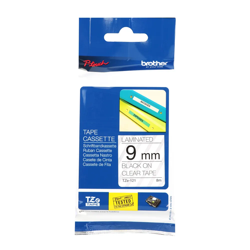 Brother P-Touch Laminated Labelling Tape Black on Clear 9mm x 8m