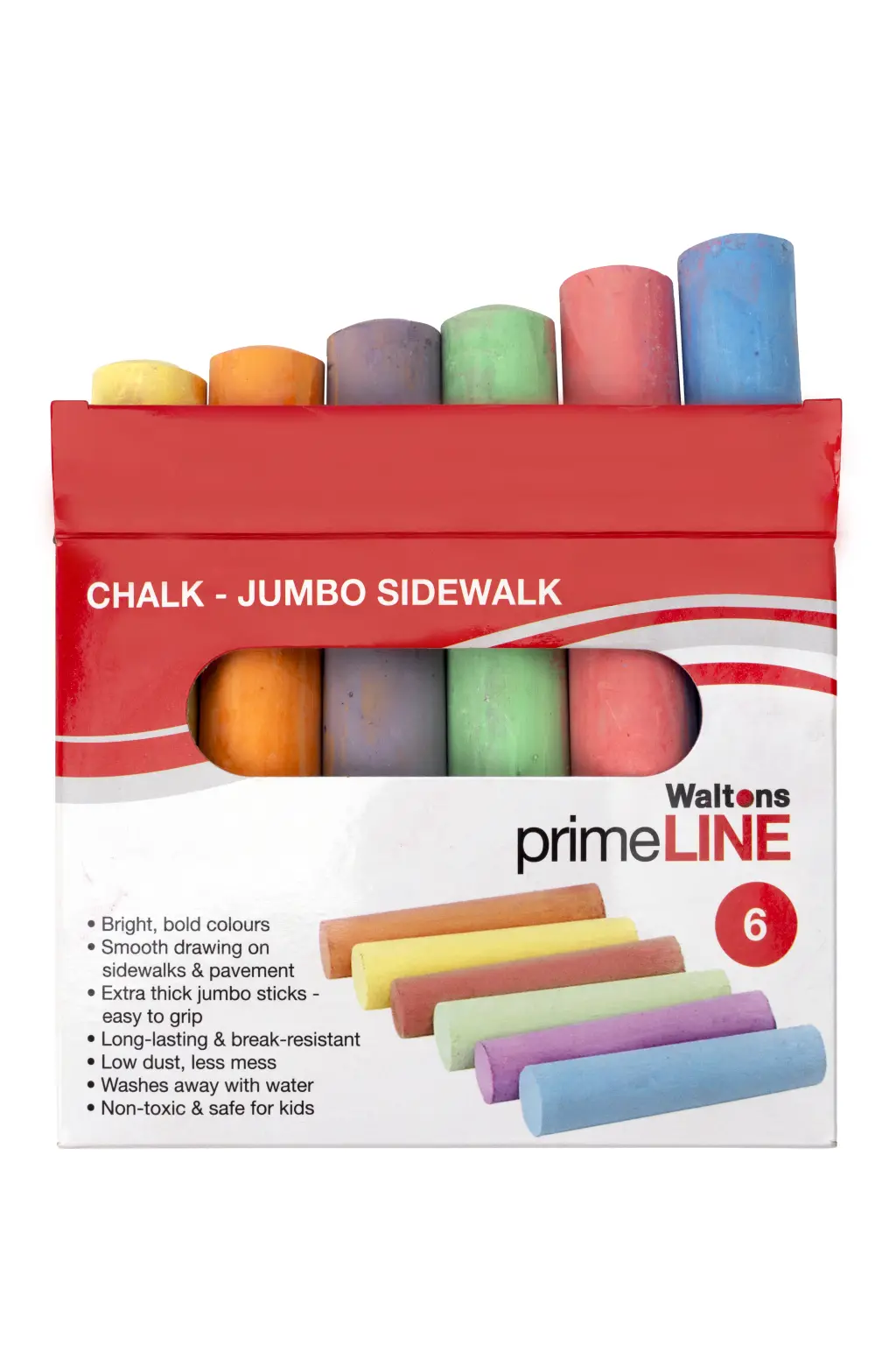 Waltons Primeline Jumbo Sidewalk Chalk Assorted (Box of 6)