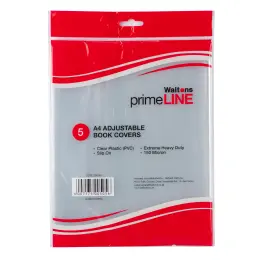 Waltons Primeline A4 Heavy Duty Slip on Clear Plastic Book Covers Adjustable (Pack 5)
