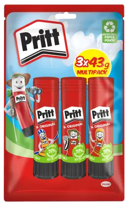Pritt Glue Stick Large 43gr - Value Pack of 3