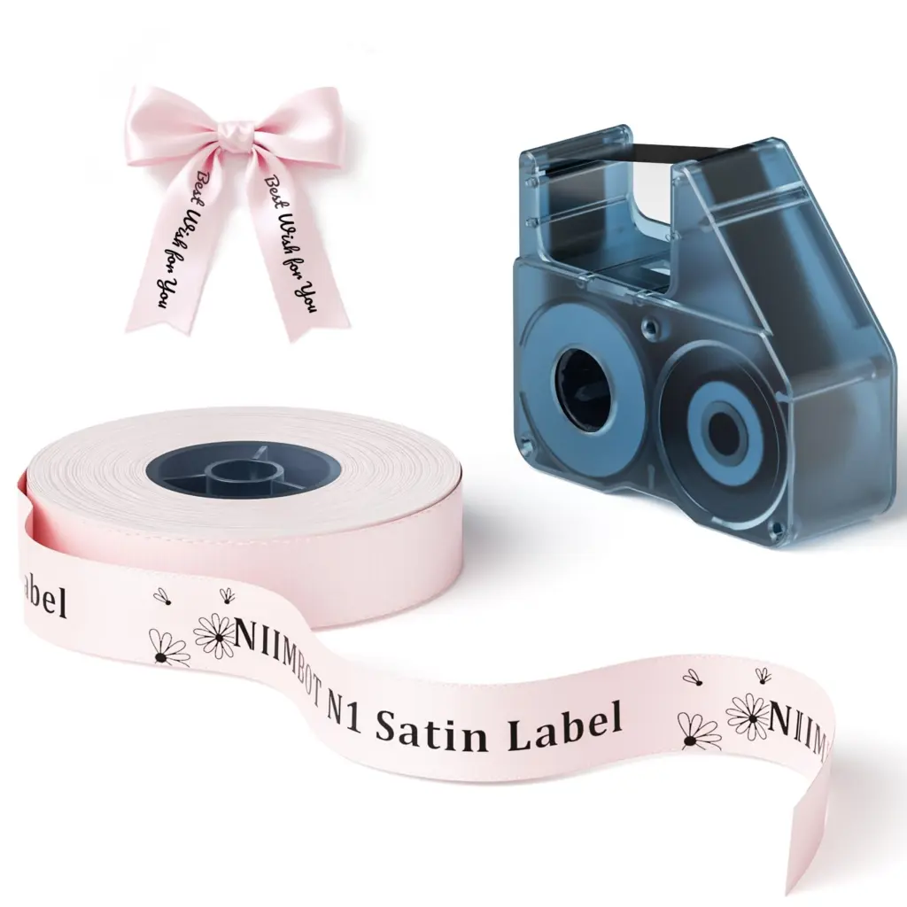 Niimbot - N1 Only - Satin Ribbon Sets - 14mm X 5.1 Meters - Black on Pink
