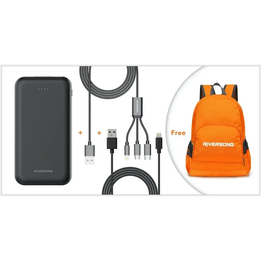 Riversong Back To School Power Bundle - 1 X Nemo 7 500 Mah Powerbank 1 X Infinity Iii Cable + 1 Foldaway Backpack + Free Beta Cable