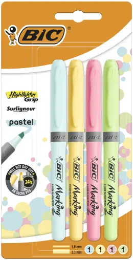 Bic Marking Highlighter Grip Pastel Set 4