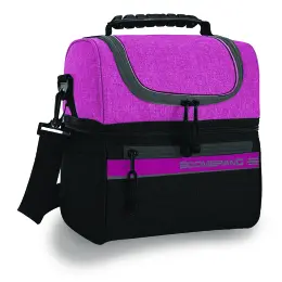 Boomerang Premium Toploader Lunch Bag Blue, Black & Grey Melange - Pink