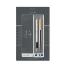 Parker IM Dou Ballpoint Pen and Fountain Pen Set (Stainless Steel Gold Trim)
