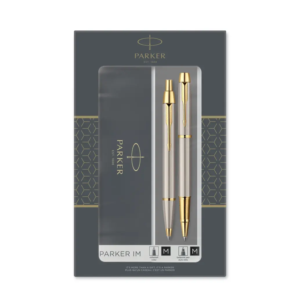 parker-im-dou-ballpoint-pen-and-rollerball-pen-set-brushed-metal-gold-trim.jpg