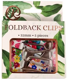 Kenzel 32mm Foldback Clips, 5 Pieces Printed Assorted
