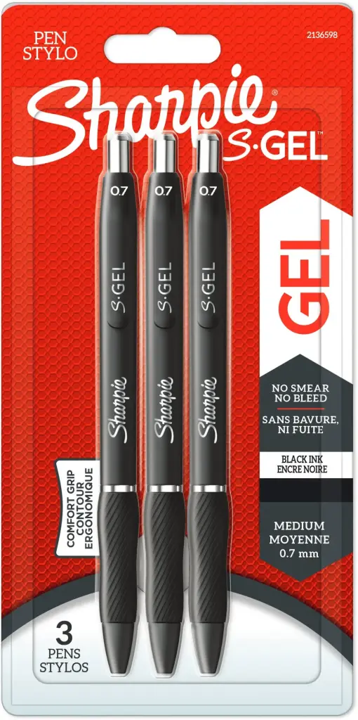 Sharpie S-Gel, Gel Pen, 0.7mm (3 pack) - Black