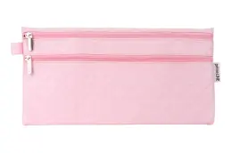 Waltons Primeline Pastel Embossed Patterned Double Zip Pencil Bag 33cm - Pastel Pink