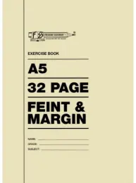 Soft Cover Exercise Book, A5 32 Page, Feint & Margin