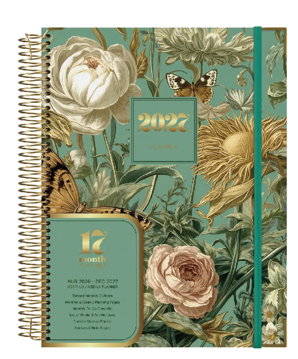 SAD PA4 Weekly 17-Month Planner Printed Caselining Laminated (432681) - Green