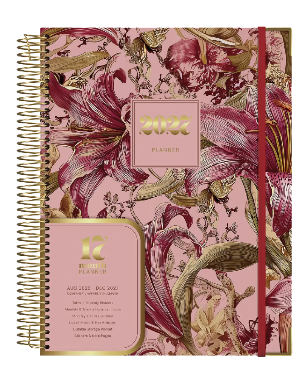 SAD PA4 Weekly 17-Month Planner Printed Caselining Laminated (432681) - Pink