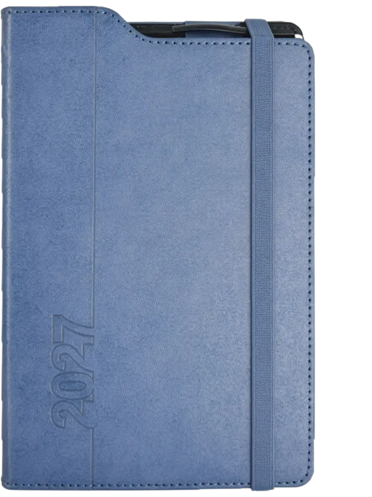A5 Page-A-Day Penholder With Pen Perimeter Stitched Rounded Corners Gilded Edges Elastic Band (433386) - Blue