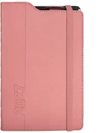 A5 Page-A-Day Penholder With Pen Perimeter Stitched Rounded Corners Gilded Edges Elastic Band (433386) - Pink