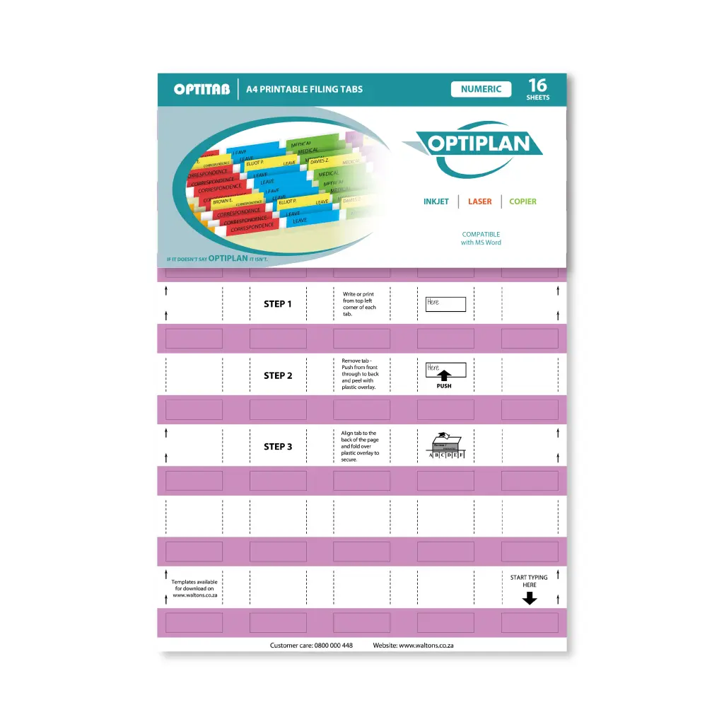 Optiplan Opti Tabs Numeric A4 40up (Pack 200) - Mauve