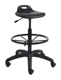 Polyurethane Industrial Saddle Draughtsman Stool-Chrome Gaslift and Ring-Nylon 640mm Base - Black image
