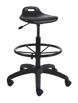 Polyurethane Industrial Saddle Draughtsman Stool-Chrome Gaslift and Ring-Nylon 640mm Base - Black