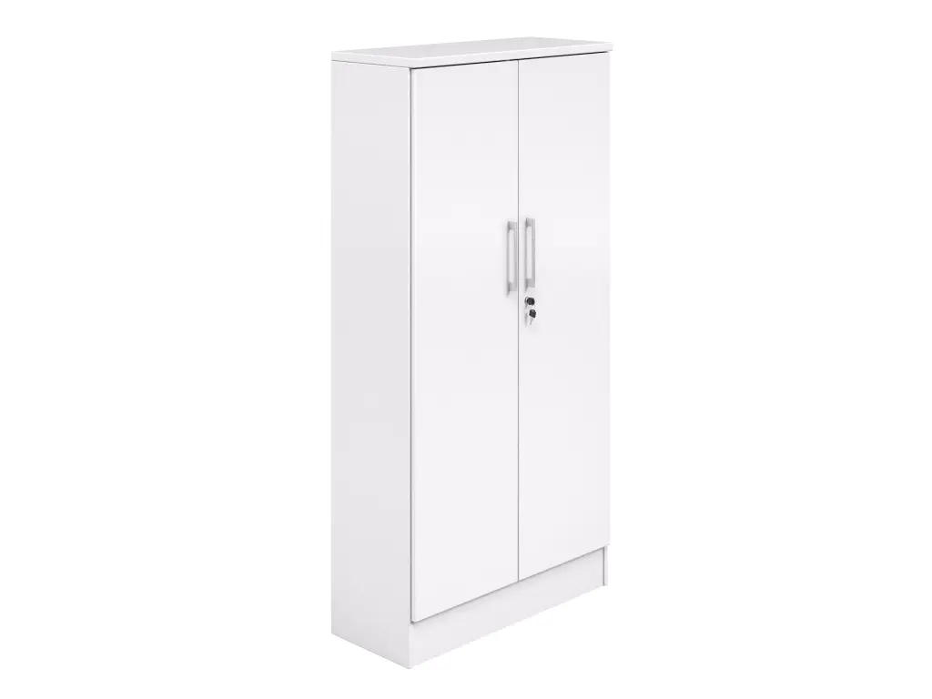 4 Tier Bookcase-Hinged Doors 800x315x1600H - White Melamine