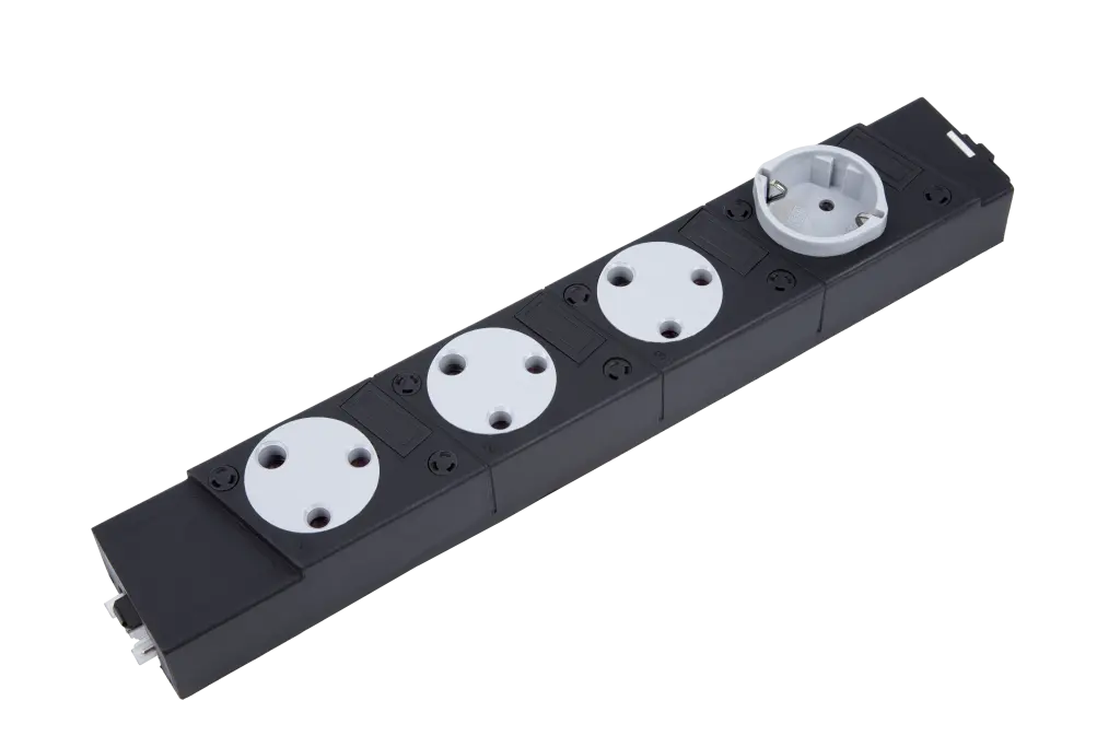 Oblique 4-Way Normal Power Outlet - 3 x Normal Sockets - 1 x 2 Pin Socket - Krost Black