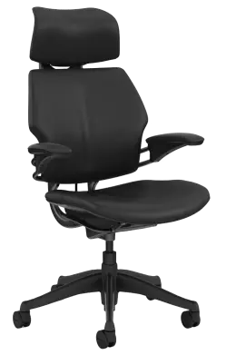Freedom Task Chair-H/Rest-Self Adj Weight sensitive recline-Blk Powder Coated Alu Frame & Base-Height Adj arms-Moulded Foam Seat Back Cushion-Blk Lth