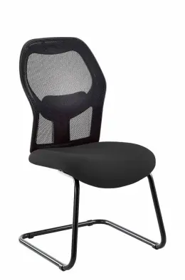Xenon Visitors Sleigh Base Side chair - Black Epoxy Frame Black Mesh Back - Contract Black