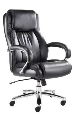 Big & Tall Highback Chair - Heavy Duty swivel and Tilt Mechanism - Chrome Base - Chrome Arms with Padding - Black Bonded Leather