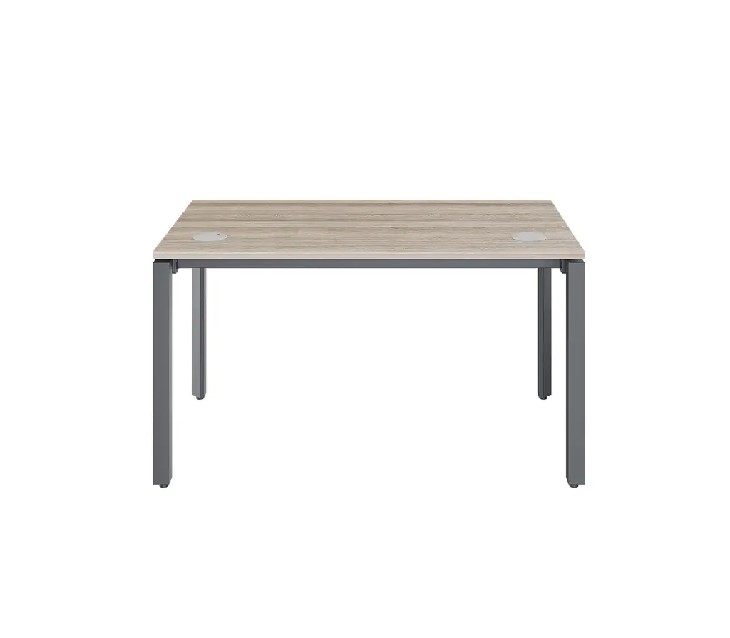 Novara Single Bench Desk 1350Wx750D , Vintage Elm 25mm Top, with 50x50 Bevel grey steel U-Leg