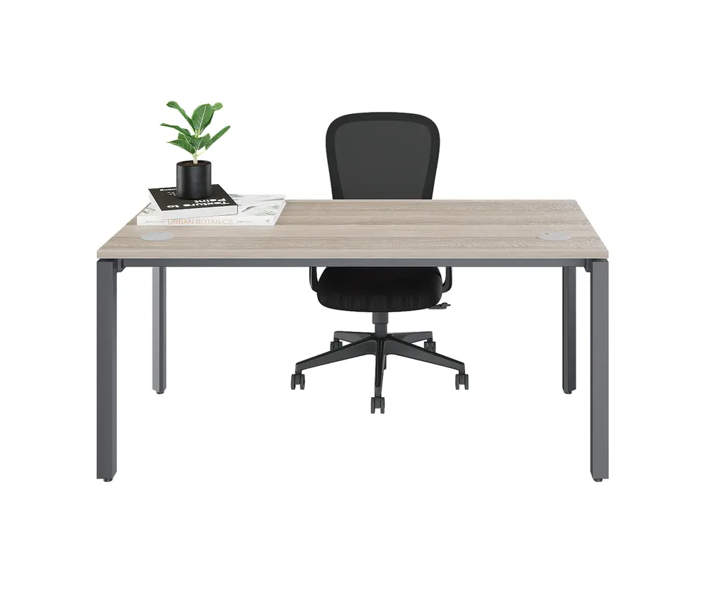 Novara Single Bench Desk 1600Wx750D , 25mm Top ,with 50x50 Bevel grey steel U-leg