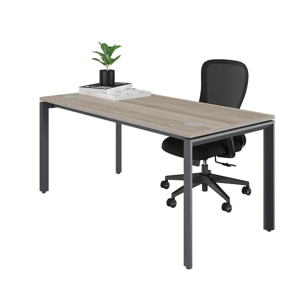 Novara Single Bench Desk 1600Wx750D , 25mm Top ,with 50x50 Bevel grey steel U-leg