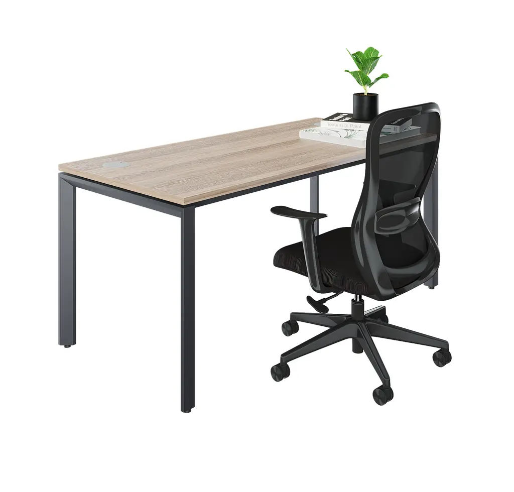 Novara Single Bench Desk 1600Wx750D , 25mm Top ,with 50x50 Bevel grey steel U-leg