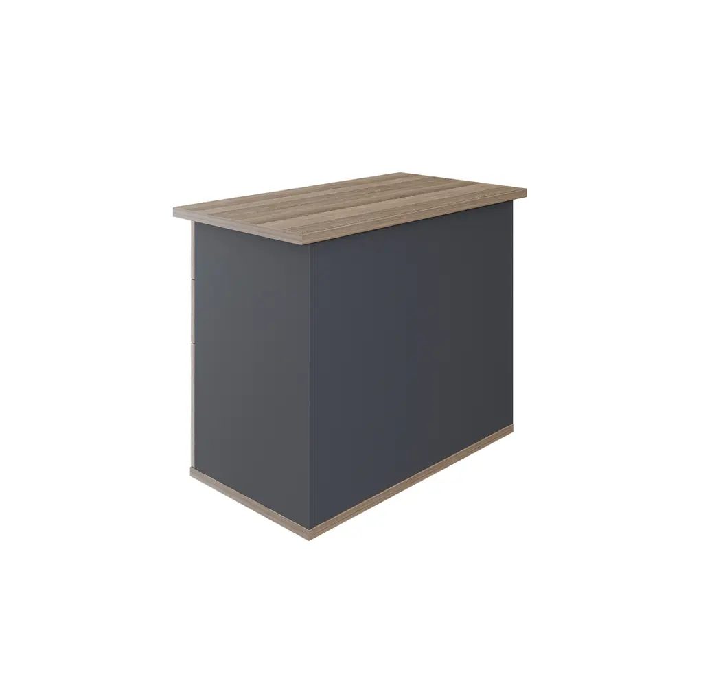 Novara Hinged Door Vintage Elm Pedenza 900W x 500D x 725h,Lockable Cupboard, Central Locking on Pedestal, 2 Std.Dwr, 1 Filing Drawer, Tempest grey ac