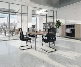 Novara Square Conference Table 1200W x 1200D x 725H ,Vintage Elm 25mm Top, 50x50 Bevel grey steel U-Legs