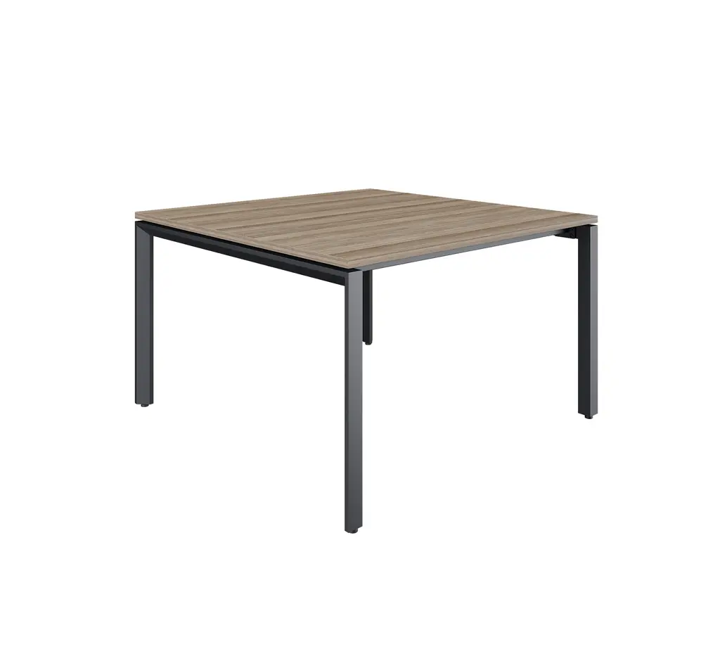 Novara Square Conference Table 1200W x 1200D x 725H ,Vintage Elm 25mm Top, 50x50 Bevel grey steel U-Legs