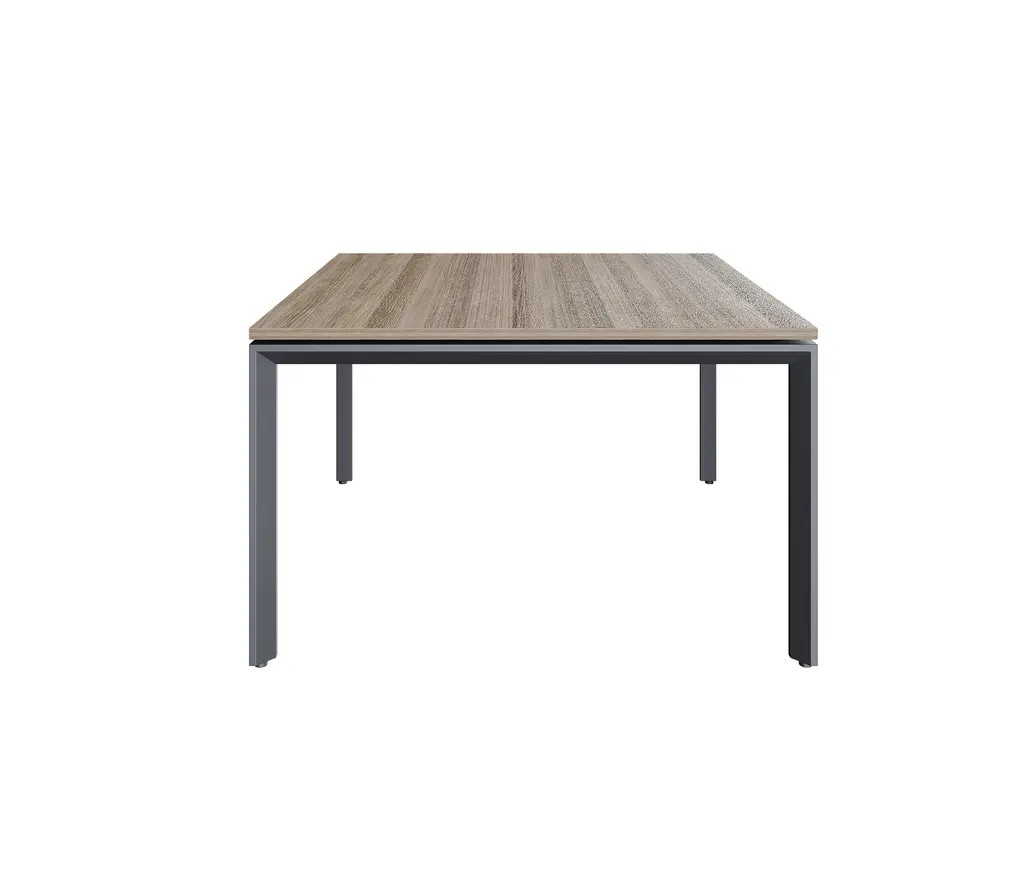 Novara Square Conference Table 1200W x 1200D x 725H ,Vintage Elm 25mm Top, 50x50 Bevel grey steel U-Legs