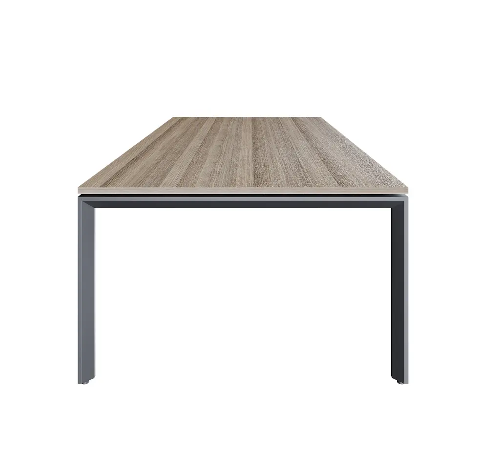 Novara Boardroom Table 2400W x 1200D x 725H, in Vintage Elm 25mm Top, 50x50 Bevel grey steel U-Legs