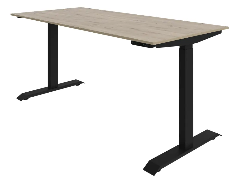 UP Height Adj Desk - Top 1600x750 incl Height Adjustable Steel Frame with Double Motors-4 Height Memory Black - Brookhill Melamine