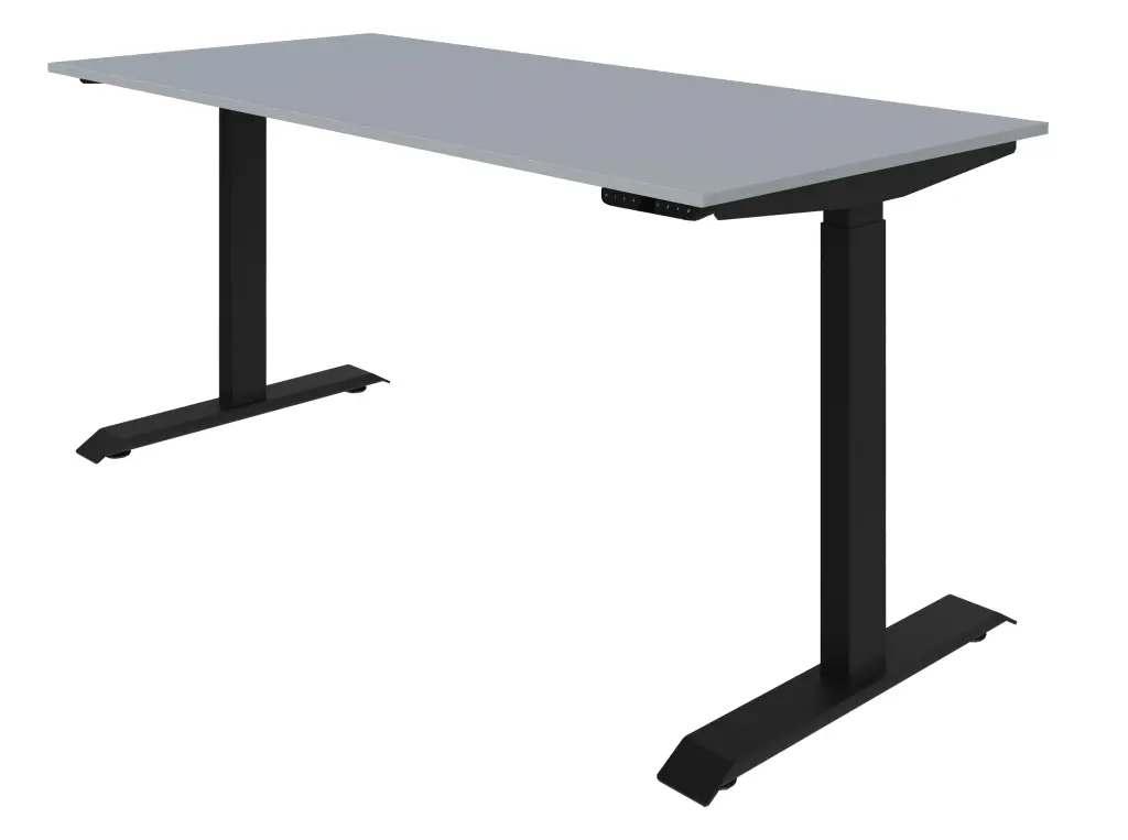 UP Height Adj Desk - Top 1600x750 incl Height Adjustable Steel Frame with Double Motors-4 Height Memory Black - Dunblane Grey Melamine