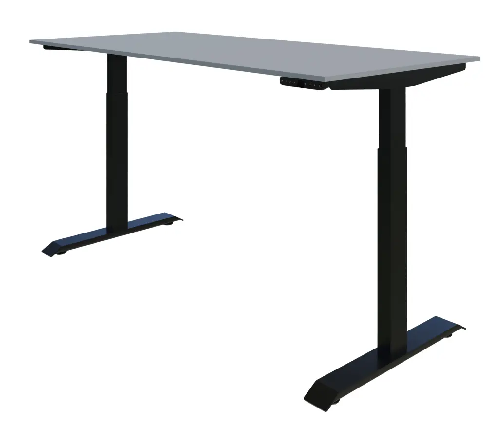 UP Height Adj Desk - Top 1600x750 incl Height Adjustable Steel Frame with Double Motors-4 Height Memory Black - Dunblane Grey Melamine