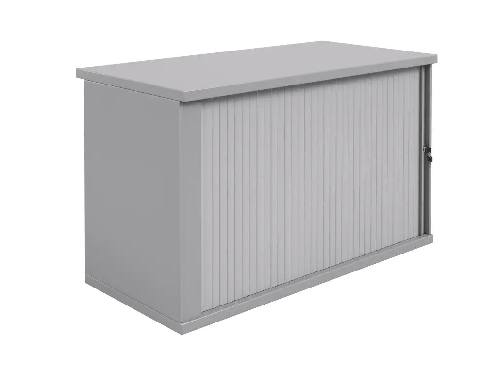 Roller Door Credenza - 1200(W) x 600(D) - Including Shelf - Silver Roller Door - Burgundy Mah Mel