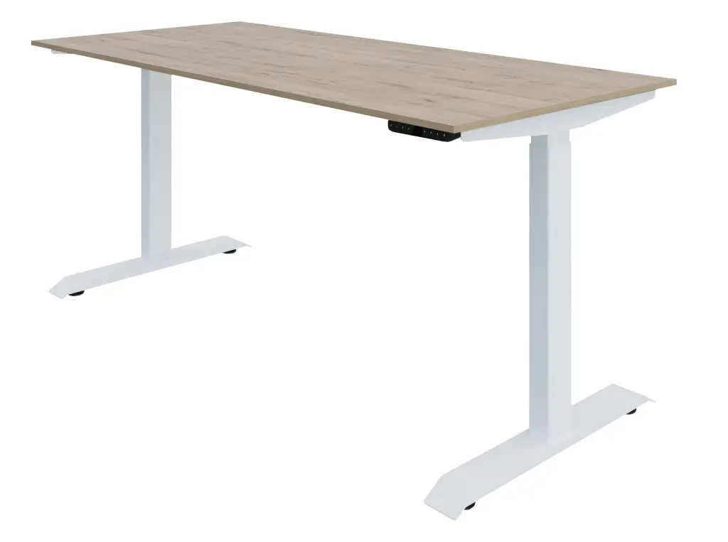 UP Height Adjustable Table 1600x750 Top-White steel frame with double motors-4 Height memory-100kg load bearing capacity - Brookhill Melamine