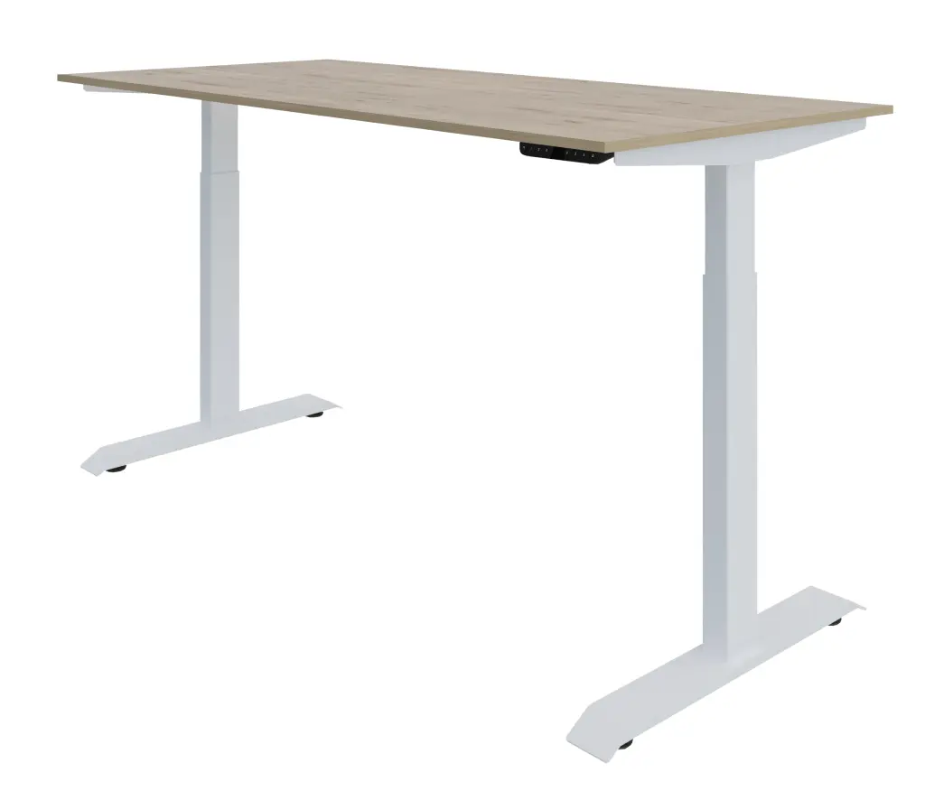 UP Height Adjustable Table 1600x750 Top-White steel frame with double motors-4 Height memory-100kg load bearing capacity - Brookhill Melamine