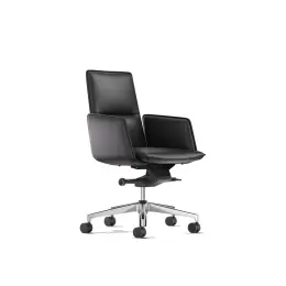 Aulenti Executive Medium Back Black leather chair, Knee Tilt 4 lock positions with gas height adjustment on polished aluminum 5 Star castor base   - Black